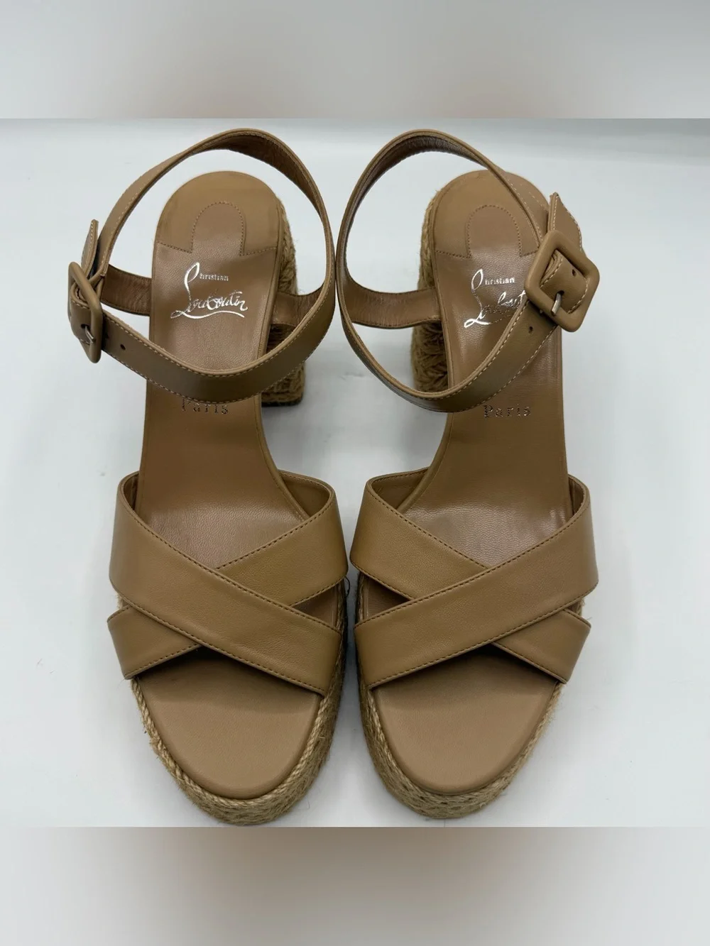 NIB Christian Louboutin Calakala 70 mm Toffee Tan Leather Platform Heel Pumps